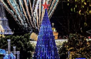 A Blue Christmas Tree Image In Bethlehem