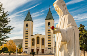 Mary's statue in Medjugorje in front of the Shrine