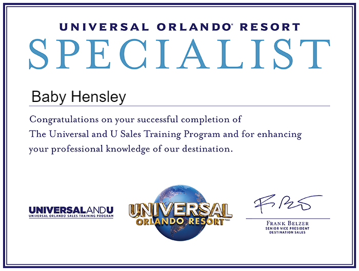 Certificate Universal Orlando
